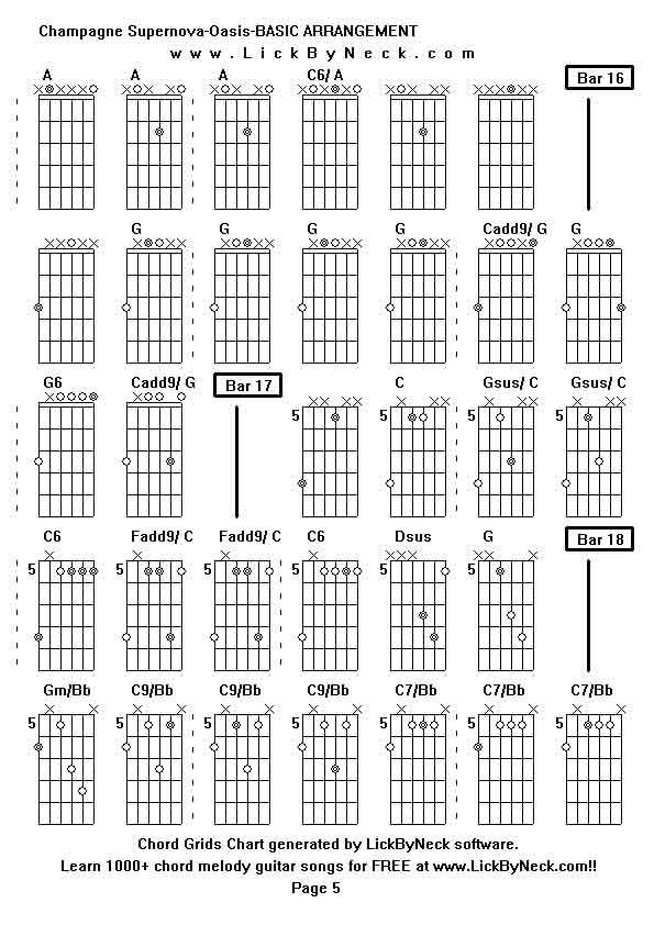 Chord Grids Chart of chord melody fingerstyle guitar song-Champagne Supernova-Oasis-BASIC ARRANGEMENT,generated by LickByNeck software.